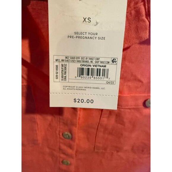 Short Sleeve Linen Button-Up Maternity Shirt By Ingrid & Isabel™ Pink XS - Picture 3 of 3